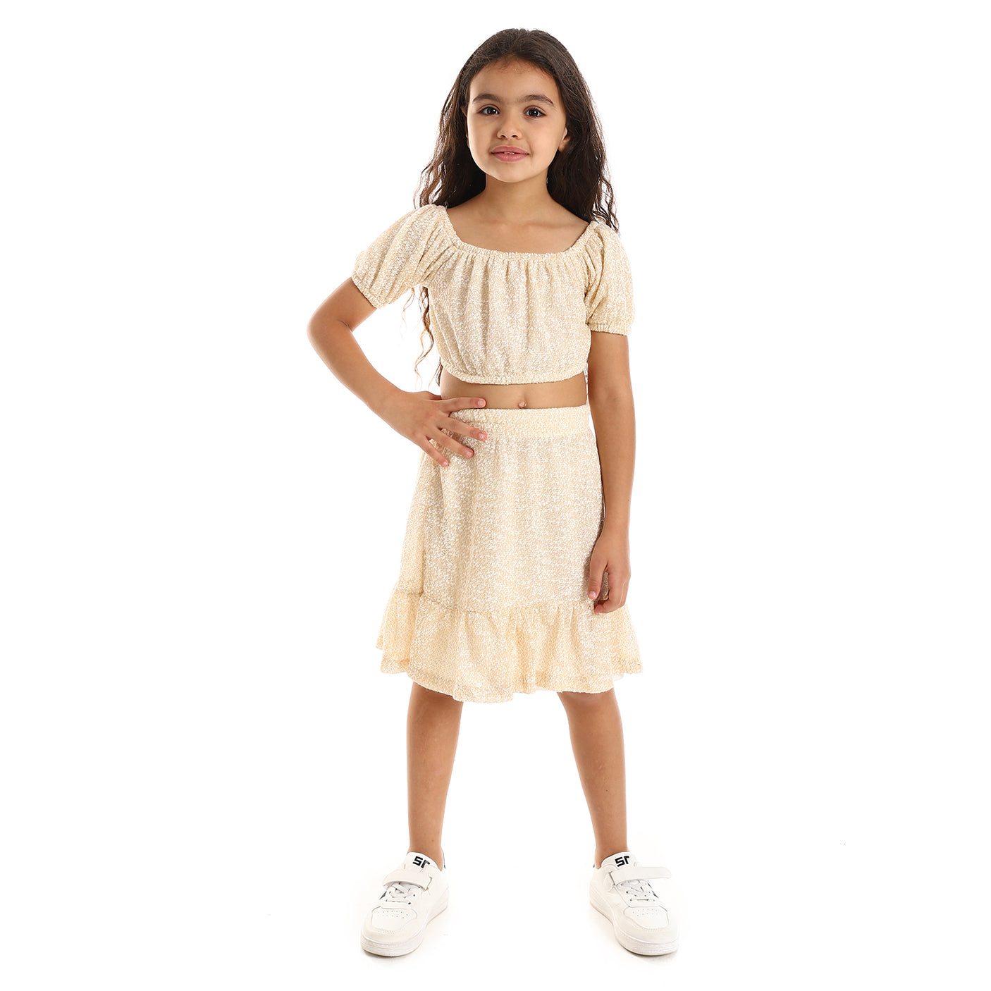 Kady - Knitted Puffed Off Shoulder Sleeves Girls Clothing Set
