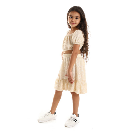 Kady - Knitted Puffed Off Shoulder Sleeves Girls Clothing Set