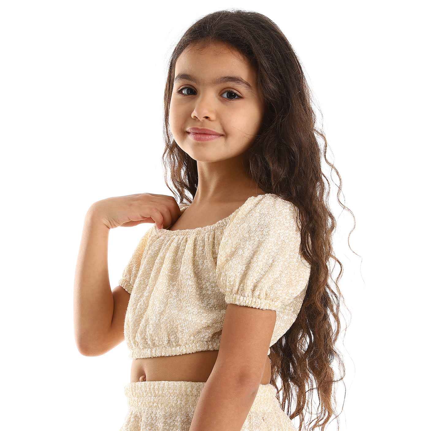 Kady - Knitted Puffed Off Shoulder Sleeves Girls Clothing Set