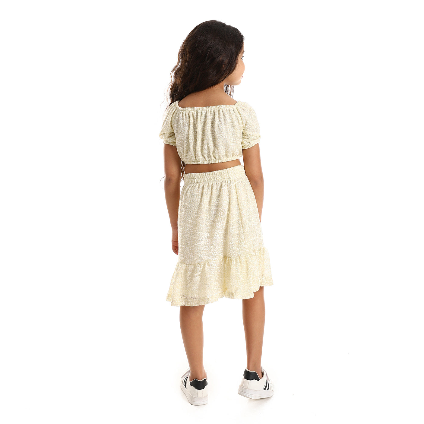 Kady - Knitted Puffed Off Shoulder Sleeves Girls Clothing Set