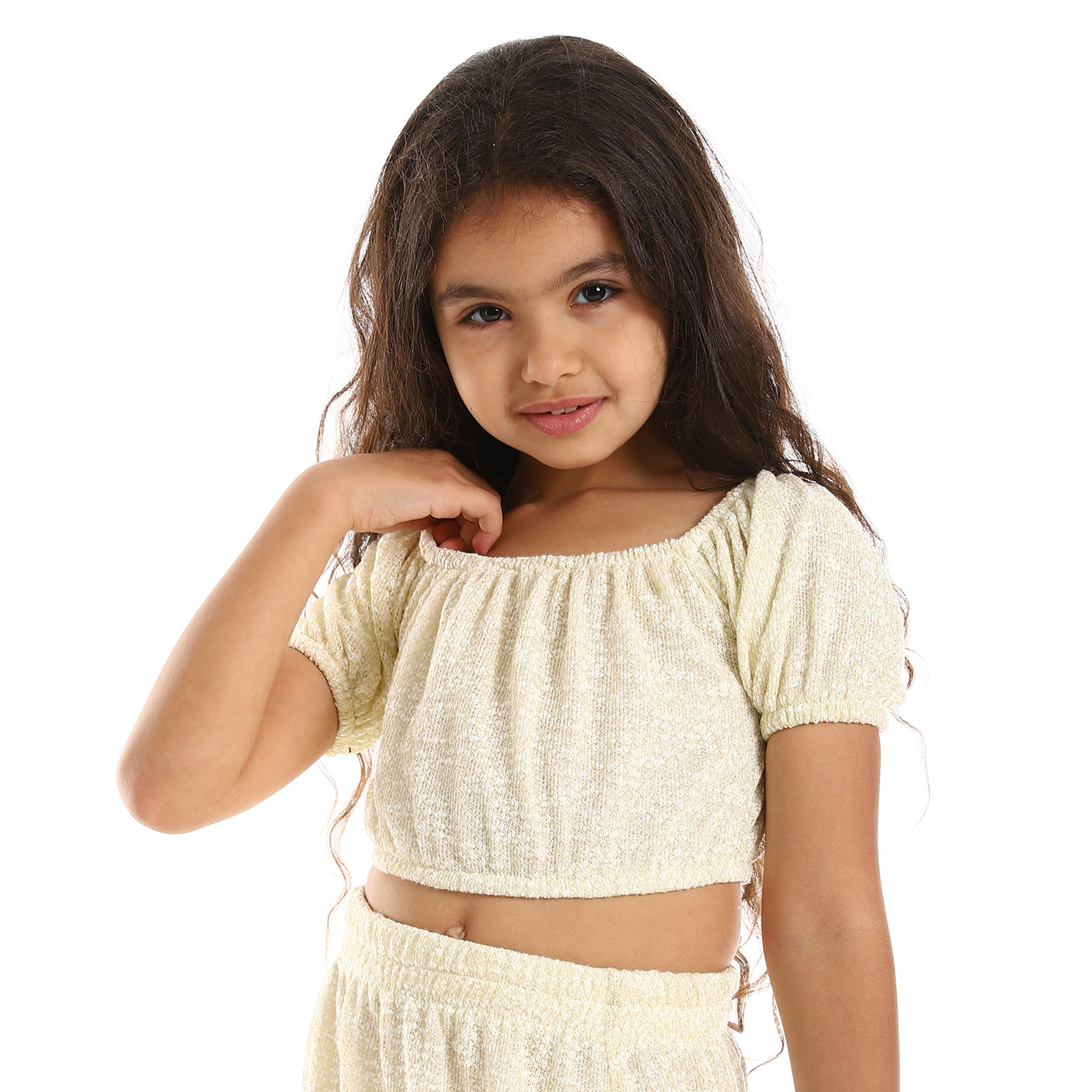 Kady - Knitted Puffed Off Shoulder Sleeves Girls Clothing Set