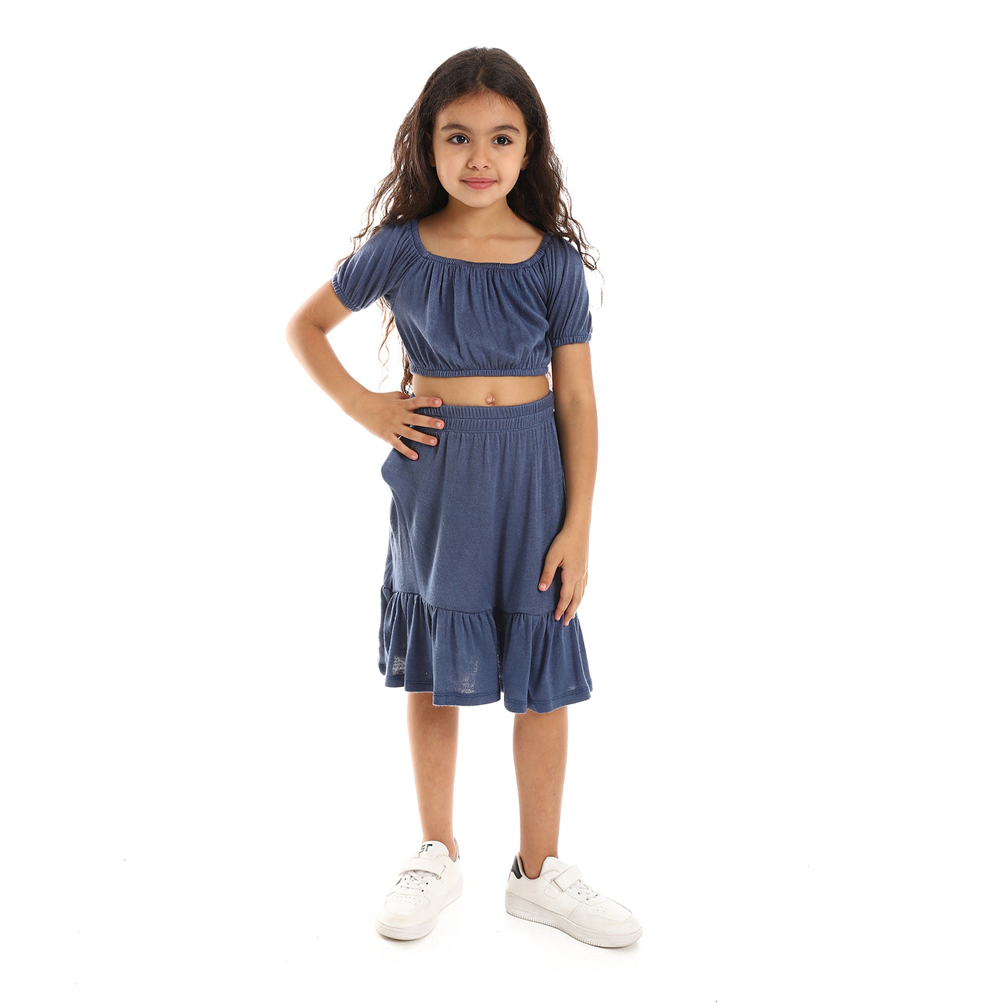 Kady - Solid Puffed Short Sleeves Girls Clothing Set