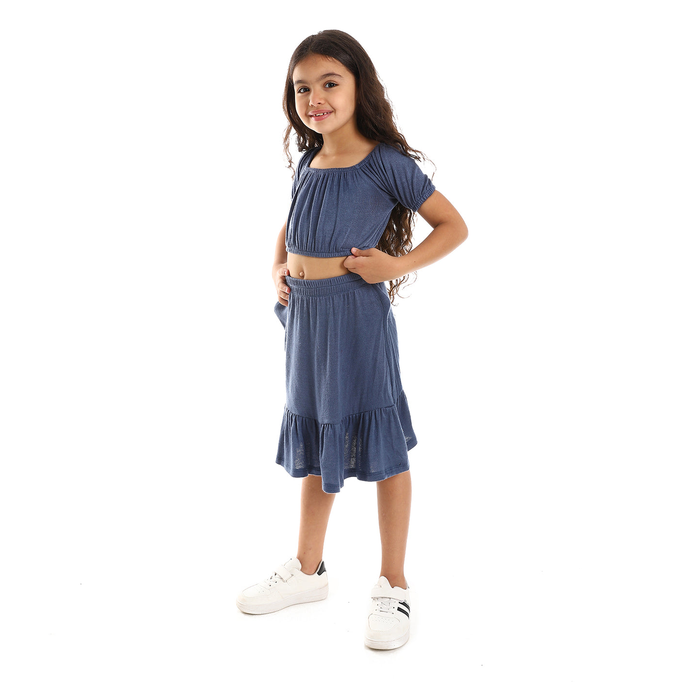 Kady - Solid Puffed Short Sleeves Girls Clothing Set