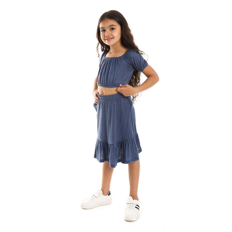 Kady - Solid Puffed Short Sleeves Girls Clothing Set