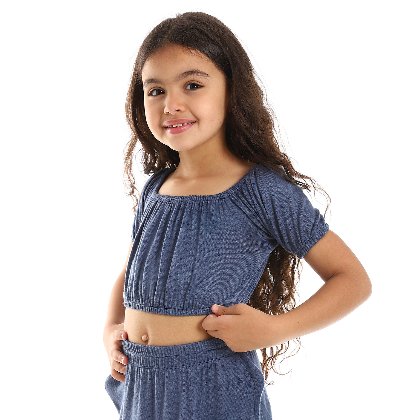 Kady - Solid Puffed Short Sleeves Girls Clothing Set