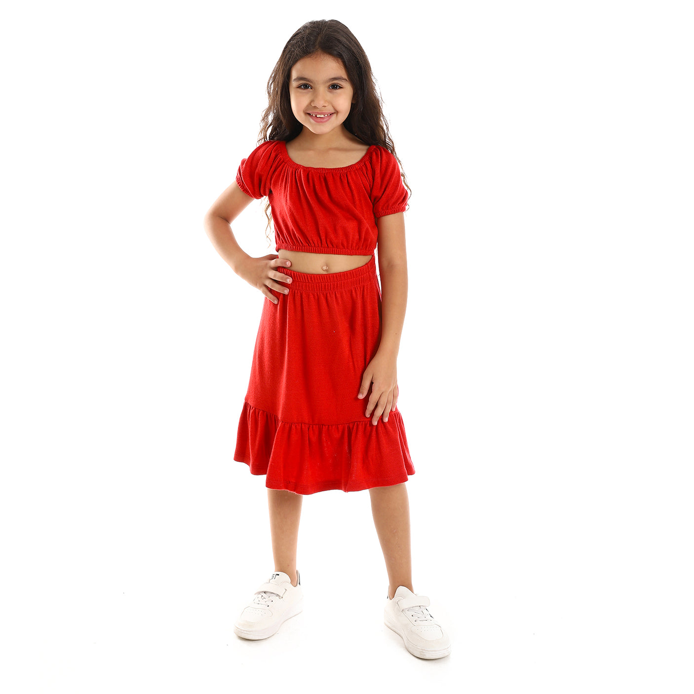 Kady - Solid Puffed Short Sleeves Girls Clothing Set