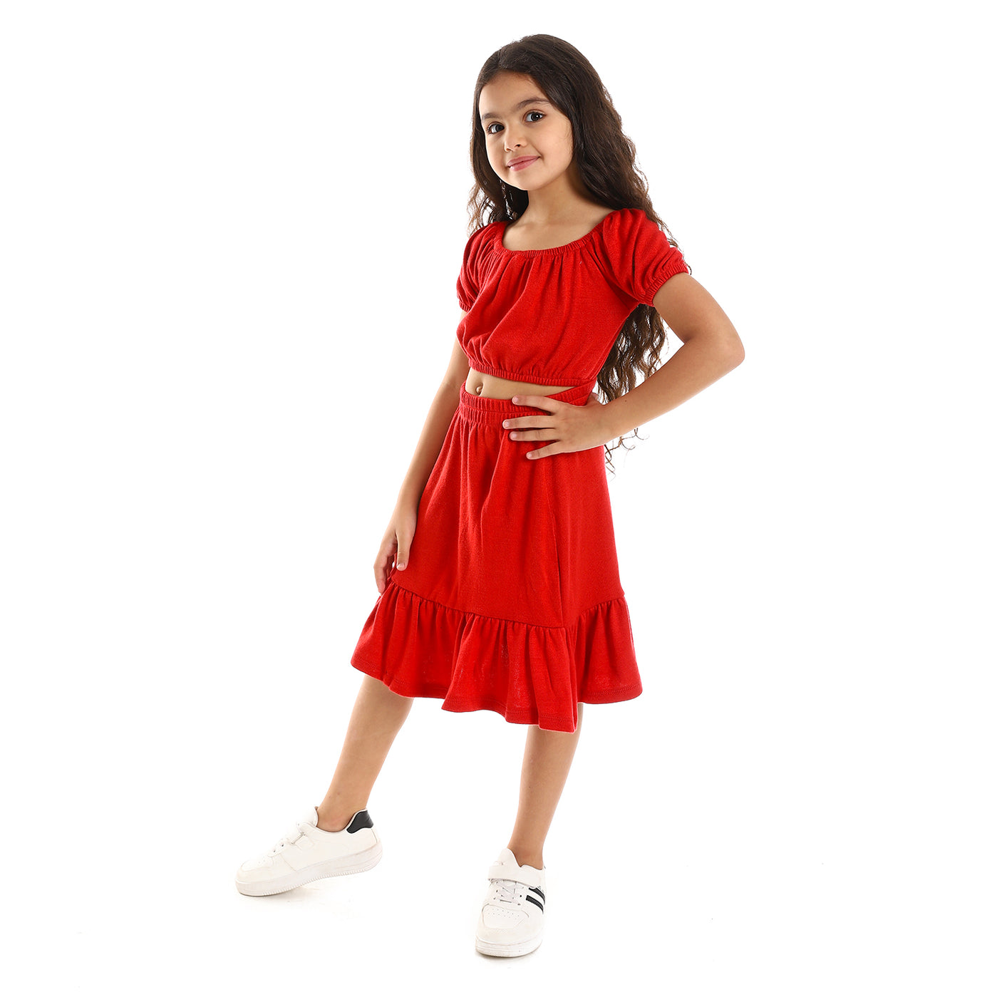 Kady - Solid Puffed Short Sleeves Girls Clothing Set