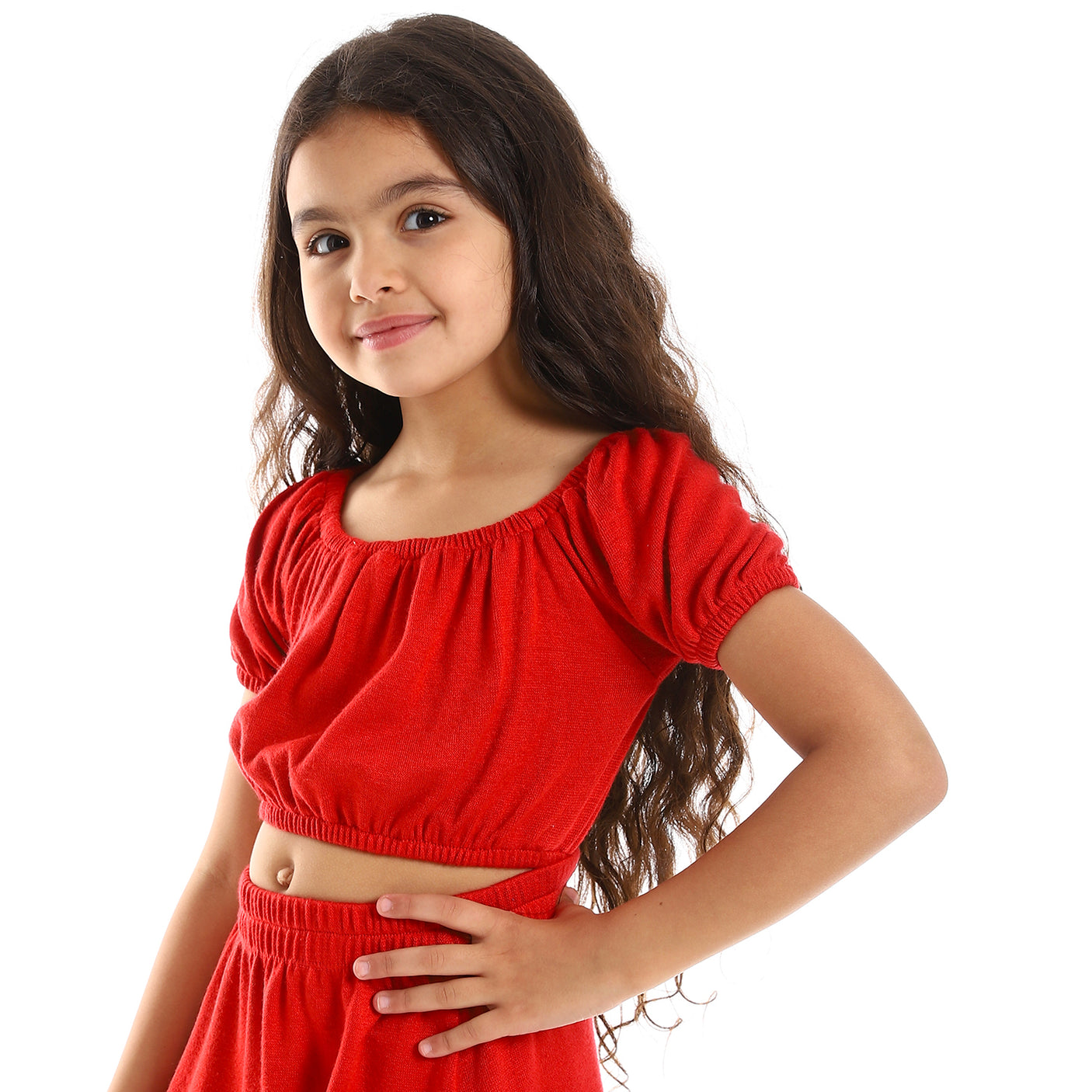 Kady - Solid Puffed Short Sleeves Girls Clothing Set