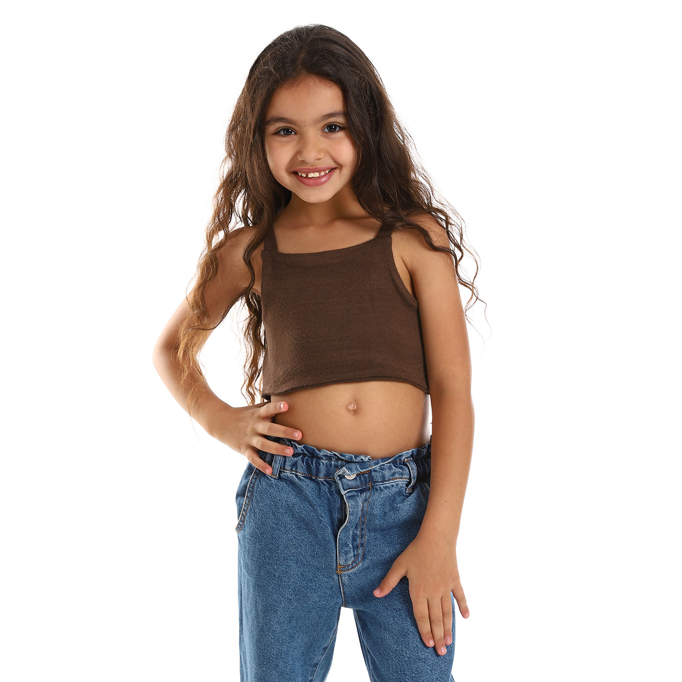 Kady - Spaghetti Sleeves Solid Girls Crop Top