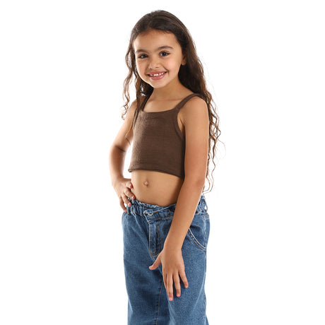 Kady - Spaghetti Sleeves Solid Girls Crop Top
