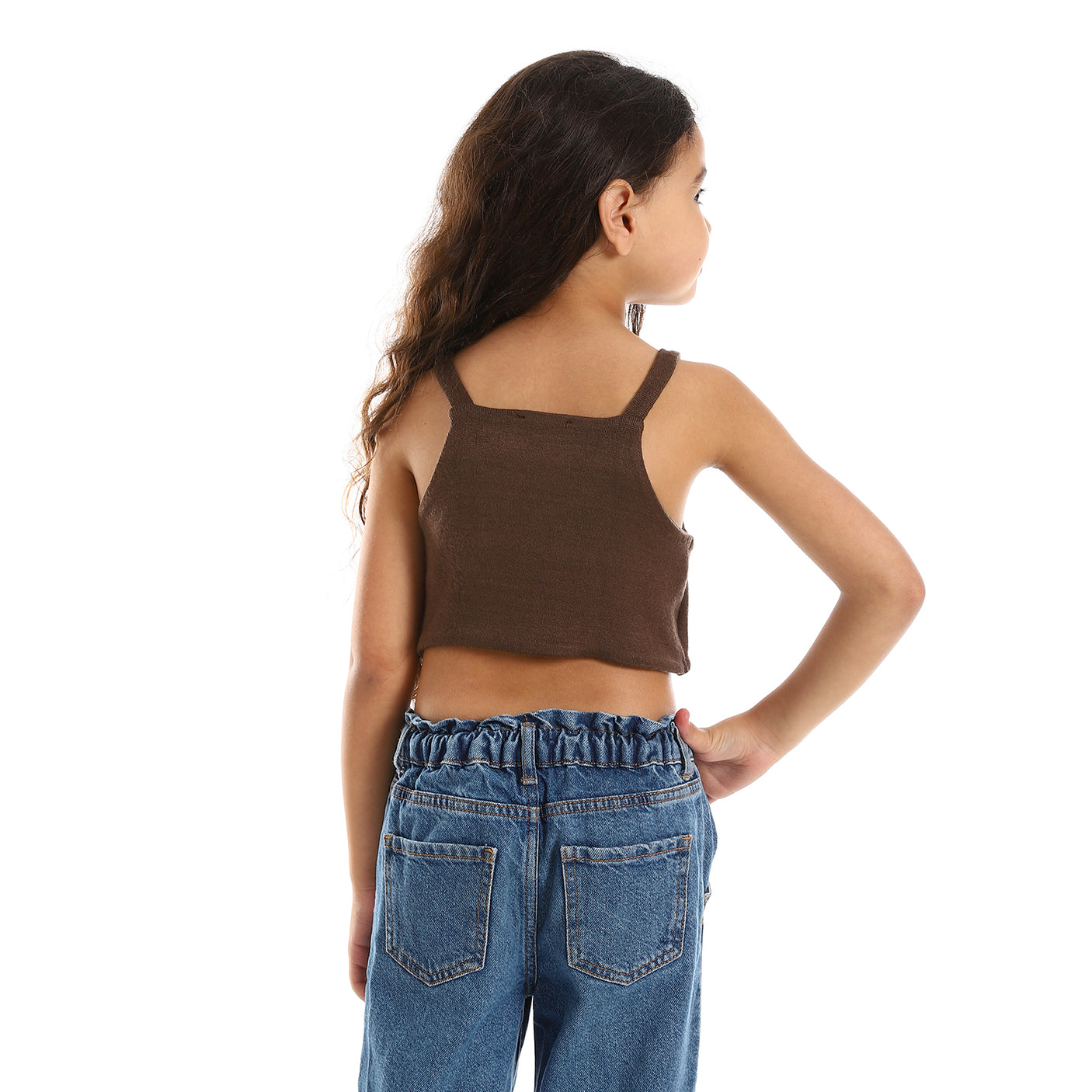Kady - Spaghetti Sleeves Solid Girls Crop Top