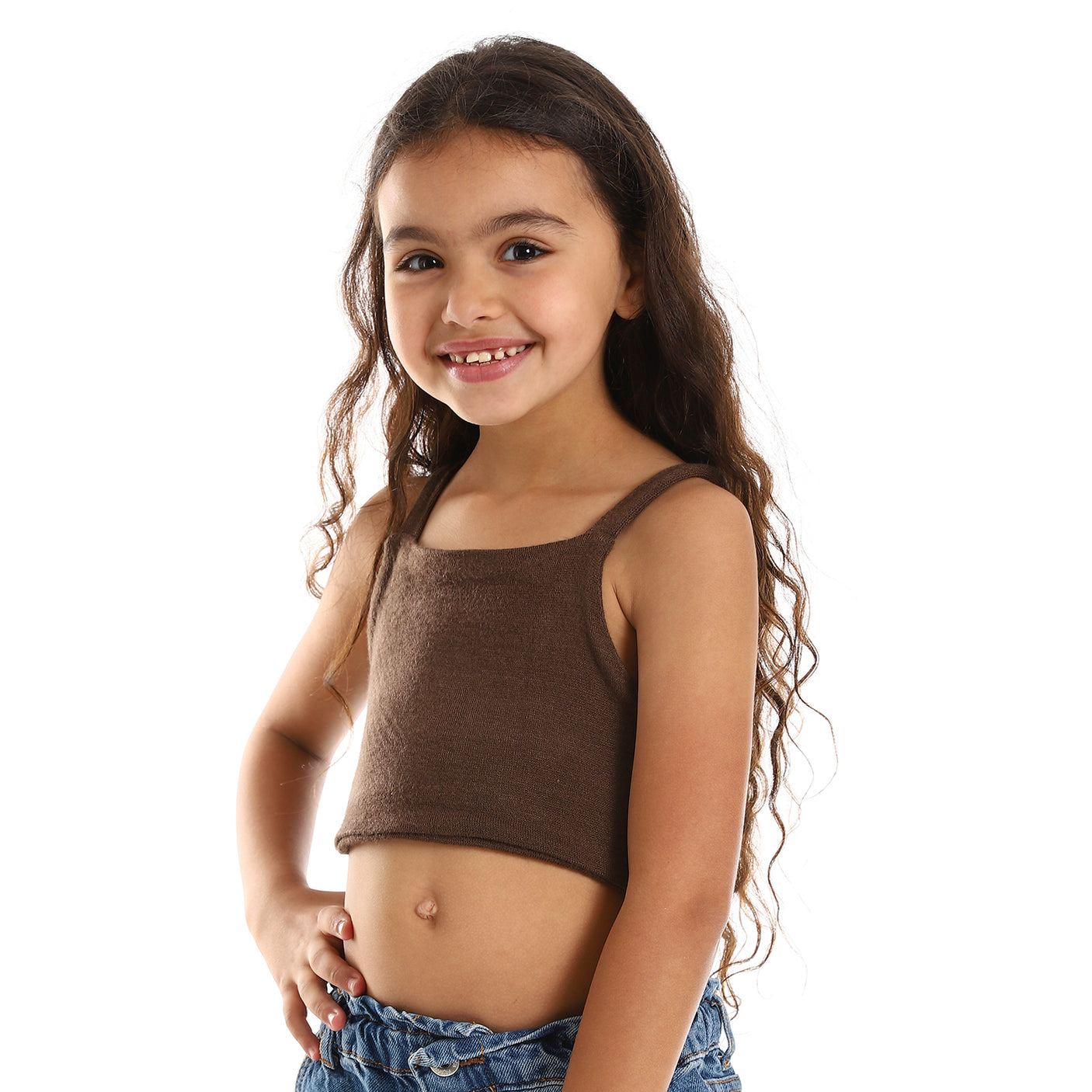 Kady - Spaghetti Sleeves Solid Girls Crop Top