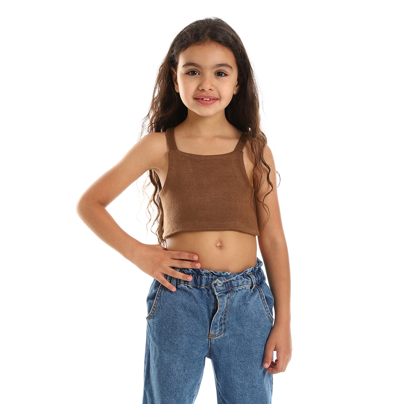 Kady - Spaghetti Sleeves Solid Girls Crop Top