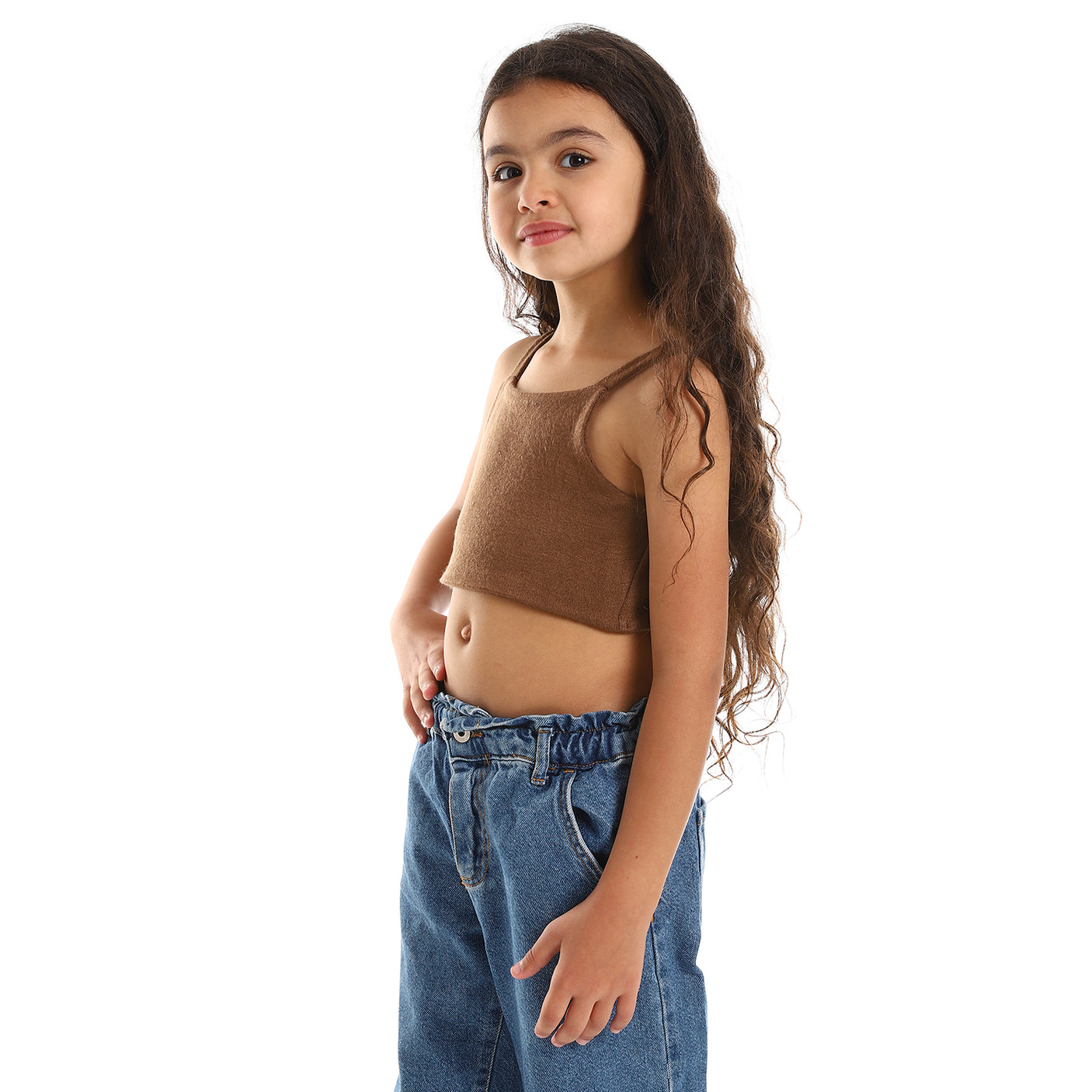 Kady - Spaghetti Sleeves Solid Girls Crop Top