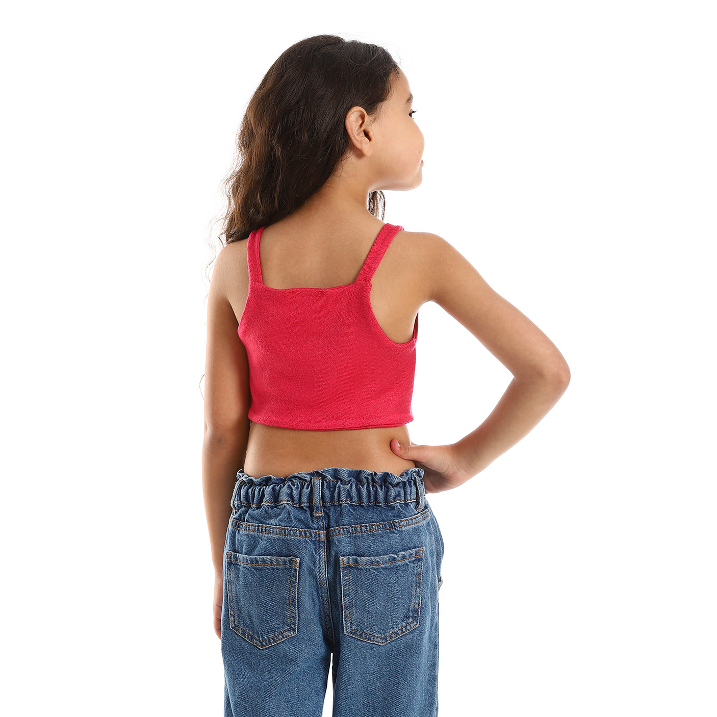 Kady - Spaghetti Sleeves Solid Girls Crop Top