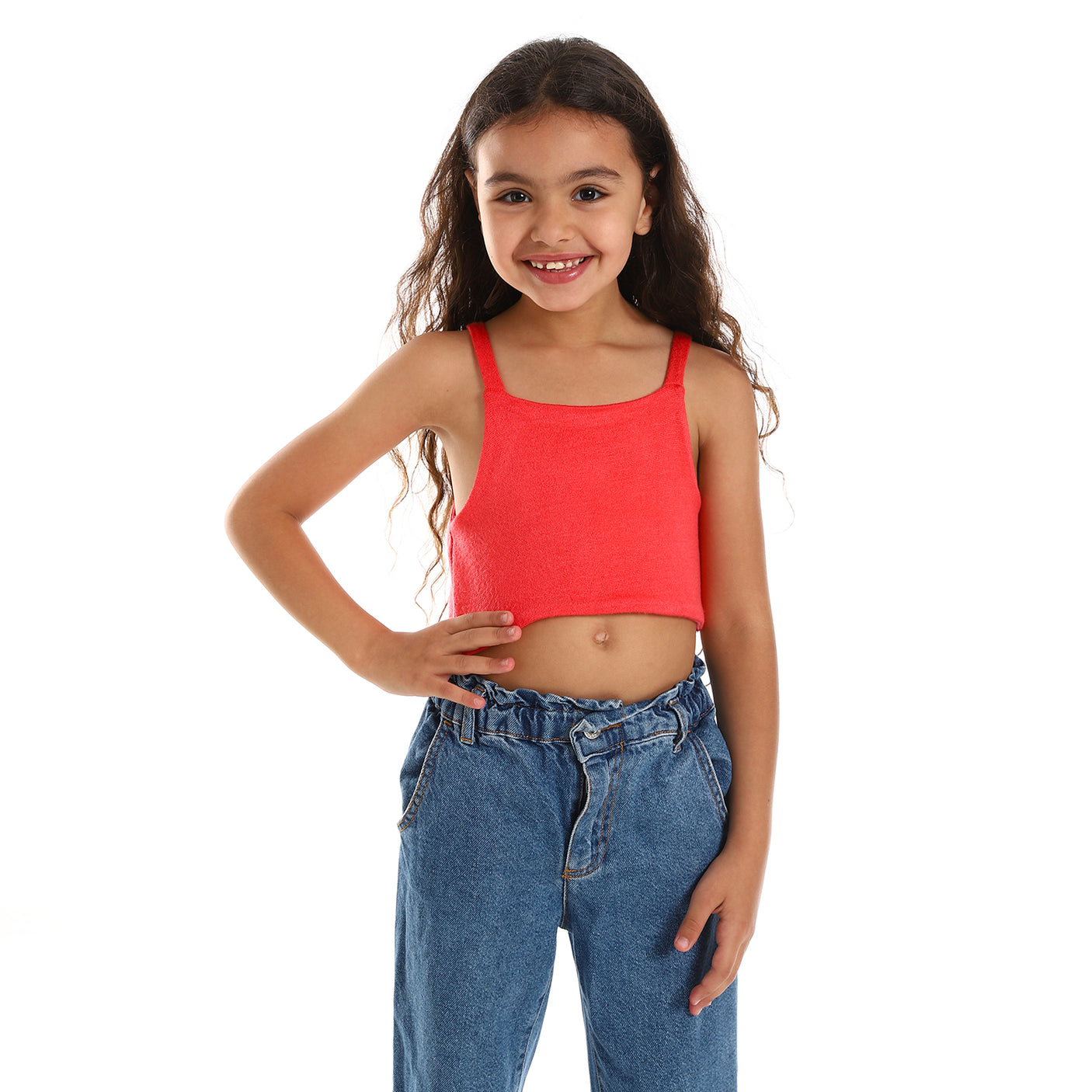 Kady - Spaghetti Sleeves Solid Girls Crop Top