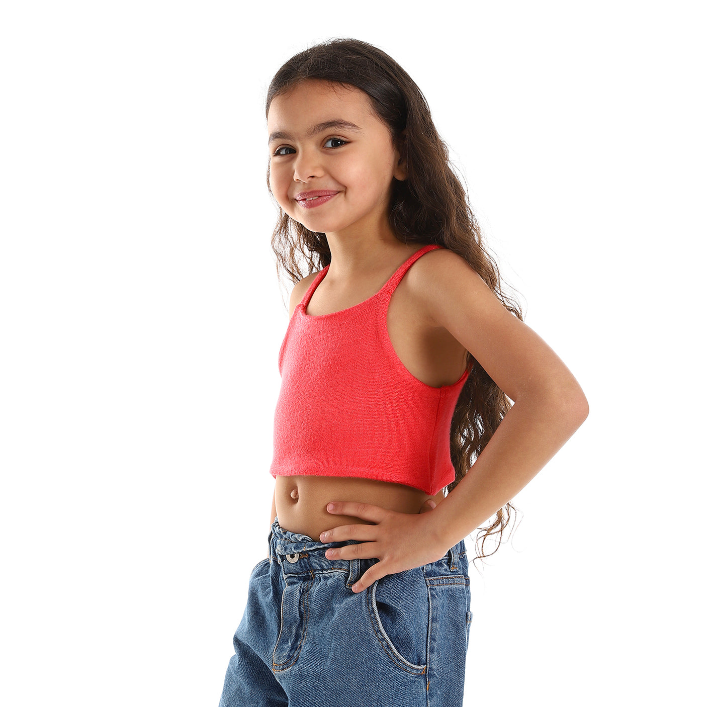 Kady - Spaghetti Sleeves Solid Girls Crop Top