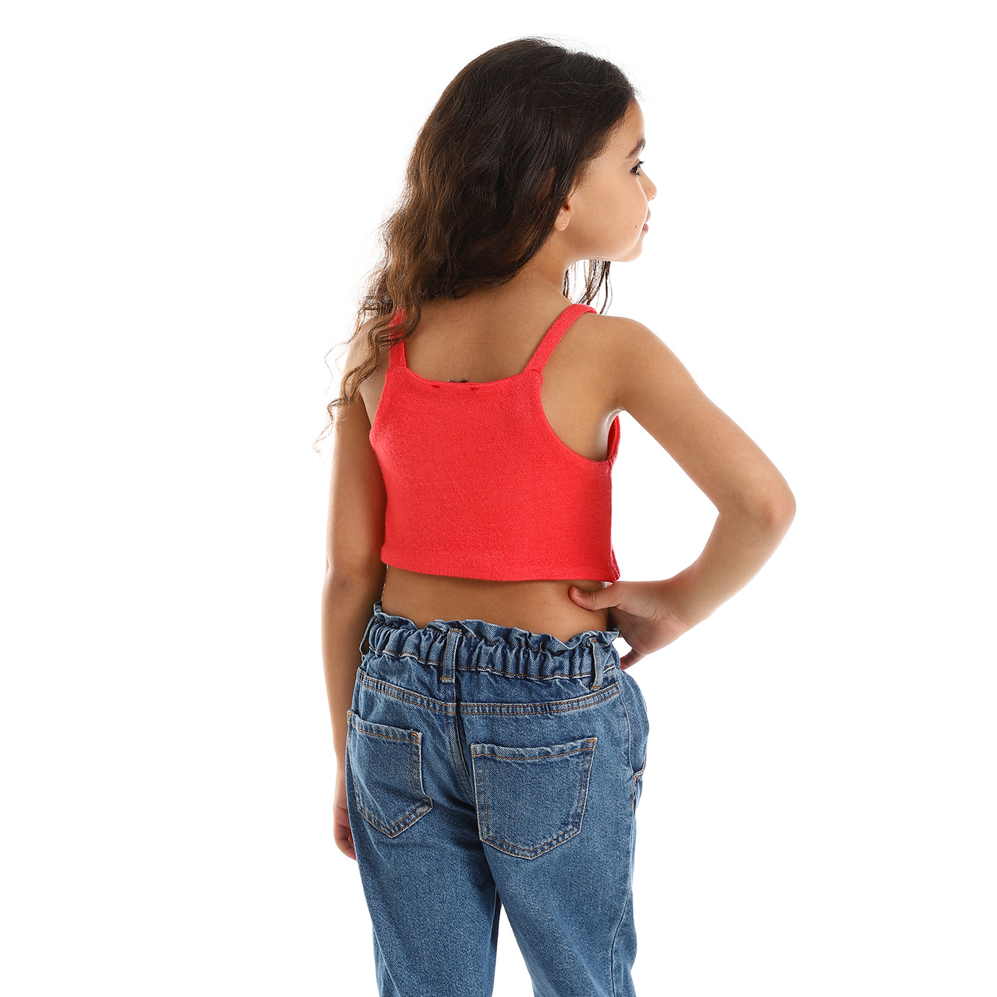 Kady - Spaghetti Sleeves Solid Girls Crop Top