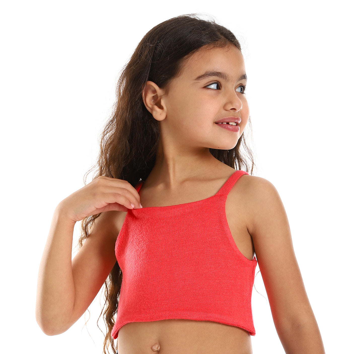 Kady - Spaghetti Sleeves Solid Girls Crop Top