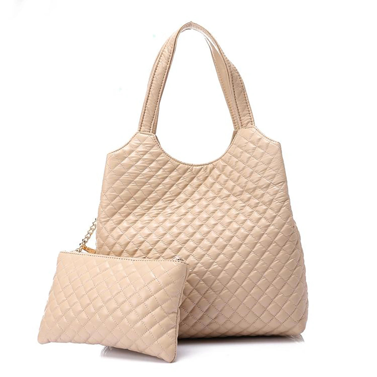 Mr Joe -   Beige Quilted Tote Bag with Pouch