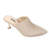XO -  Women - 's Leather High Heel Sandals - Light Beige, Pointed Shield and Pattern
