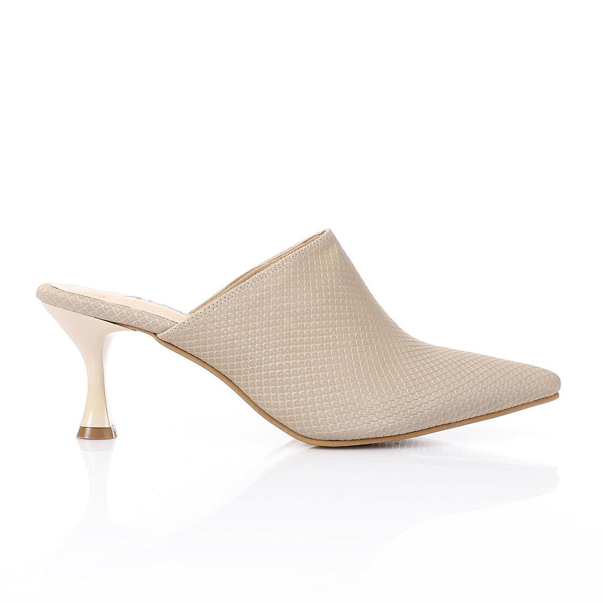 XO -  Women - 's Leather High Heel Sandals - Light Beige, Pointed Shield and Pattern