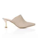 XO -  Women - 's Leather High Heel Sandals - Light Beige, Pointed Shield and Pattern