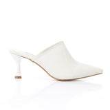 XO -  Women - 's High Heel Mule Sandals Elegant Pointed Toe, Faux Leather Texture, White