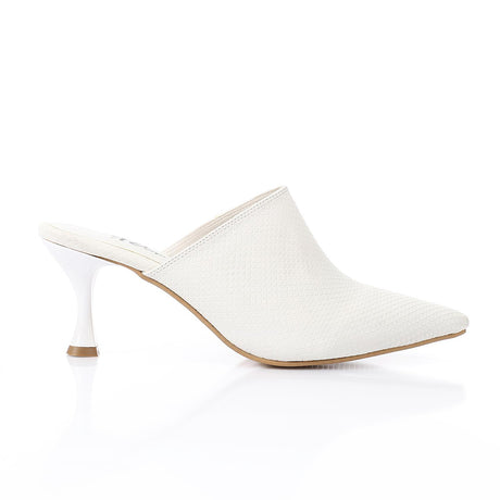 XO -  Women - 's High Heel Mule Sandals Elegant Pointed Toe, Faux Leather Texture, White