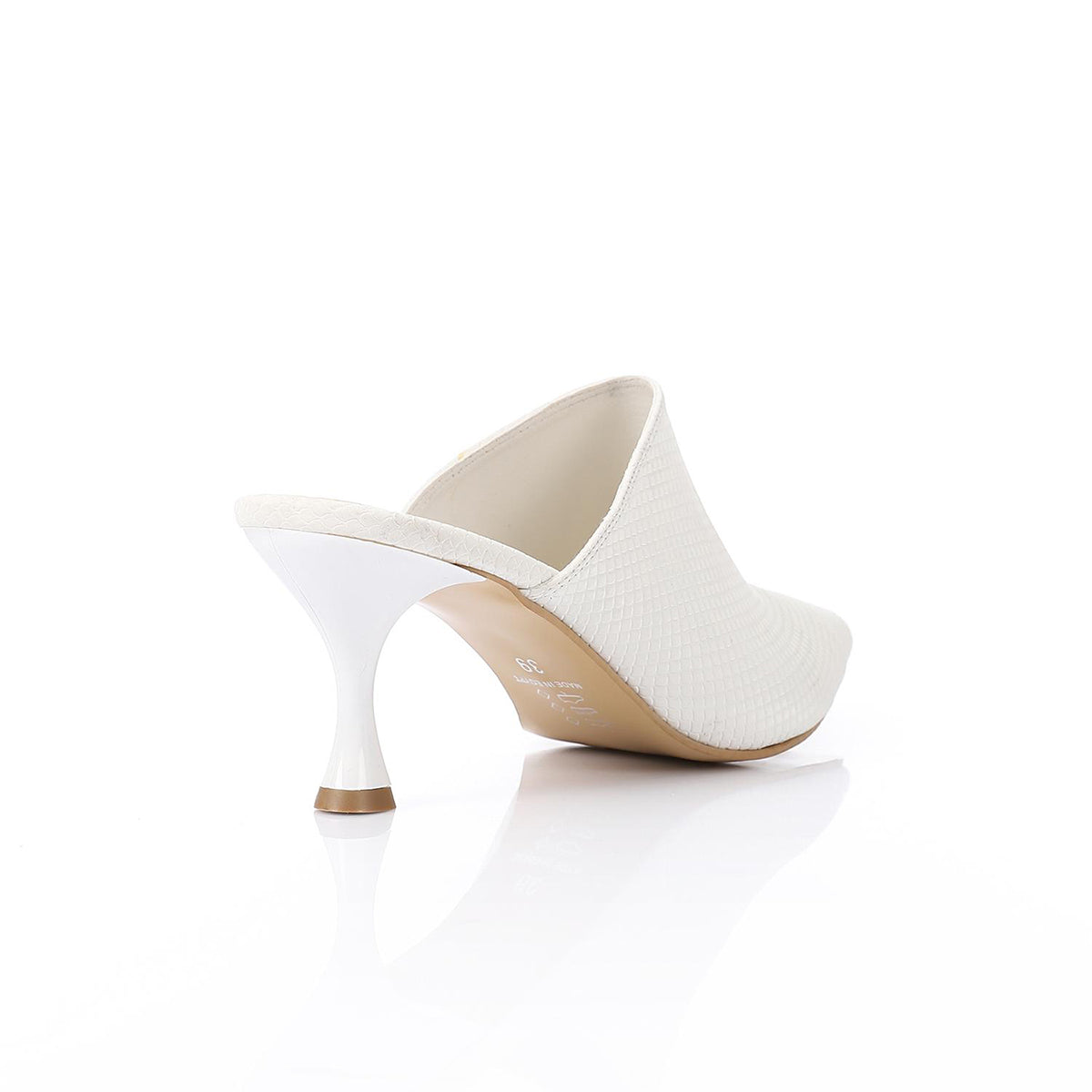 XO -  Women - 's High Heel Mule Sandals Elegant Pointed Toe, Faux Leather Texture, White