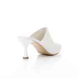XO -  Women - 's High Heel Mule Sandals Elegant Pointed Toe, Faux Leather Texture, White