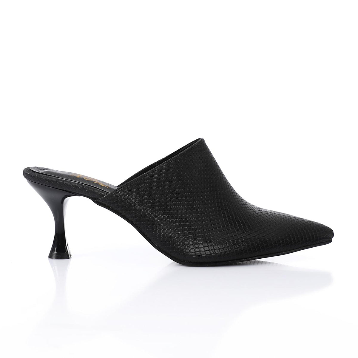 XO -  Women - 's High Heel Mule Sandals Elegant Pointed Toe, Faux Leather Texture, Black