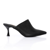 XO -  Women - 's High Heel Mule Sandals Elegant Pointed Toe, Faux Leather Texture, Black