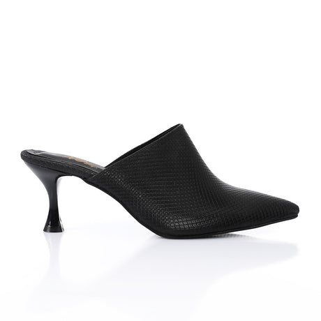 XO -  Women - 's High Heel Mule Sandals Elegant Pointed Toe, Faux Leather Texture, Black