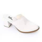 XO -  Women - 's High Heel Mule Sandals Elegant Pointed Toe, Faux Leather Texture, White
