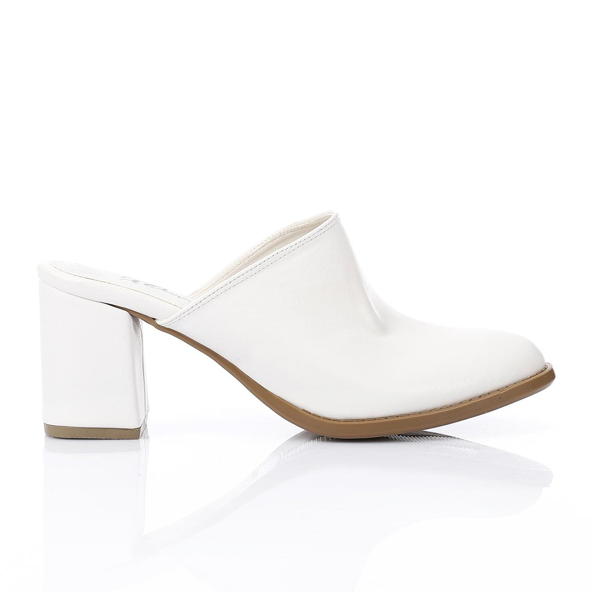 XO -  Women - 's High Heel Mule Sandals Elegant Pointed Toe, Faux Leather Texture, White
