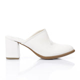 XO -  Women - 's High Heel Mule Sandals Elegant Pointed Toe, Faux Leather Texture, White