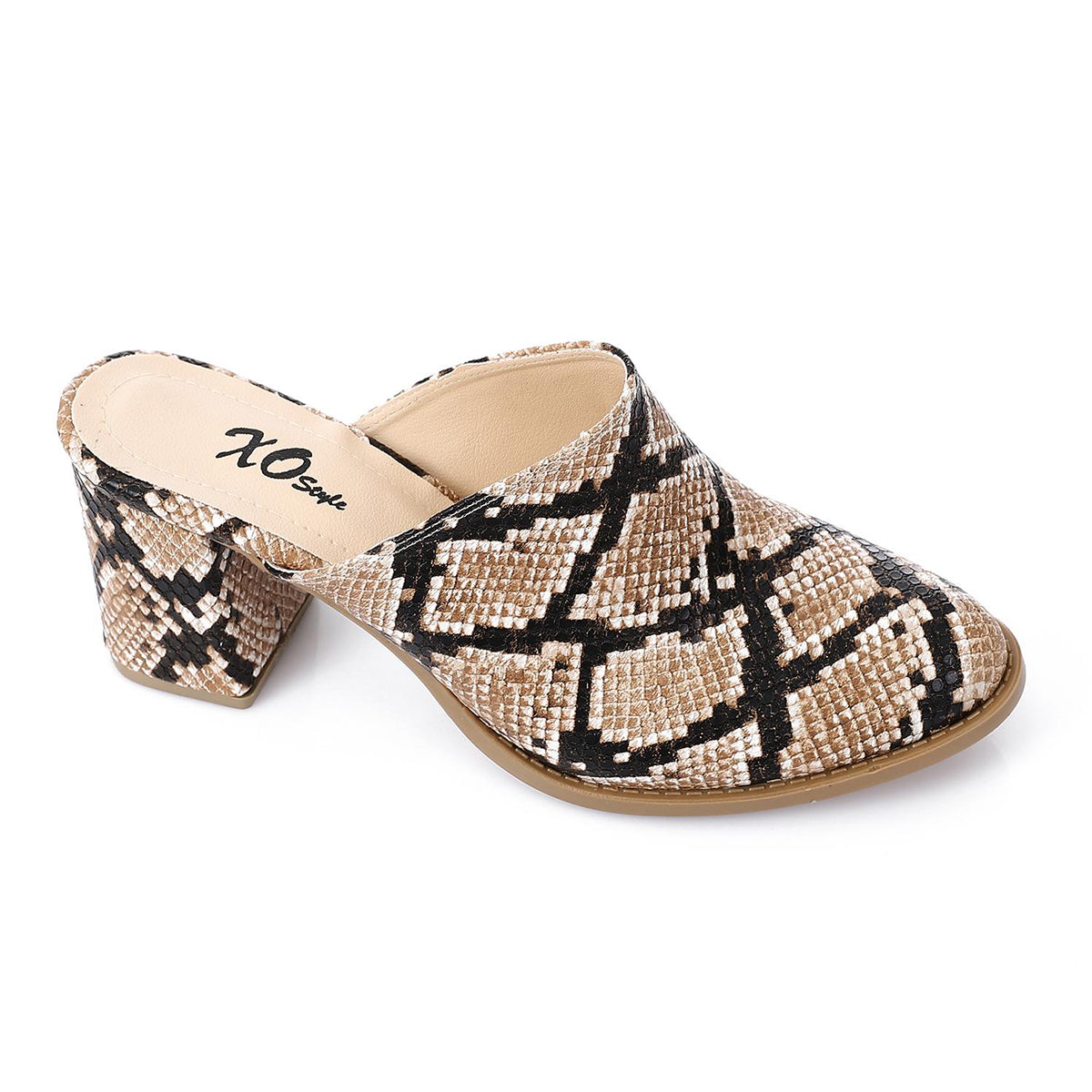 XO -  Women - 's High Heel Mule Sandals Elegant Pointed Toe, Faux Leather Texture, Beige