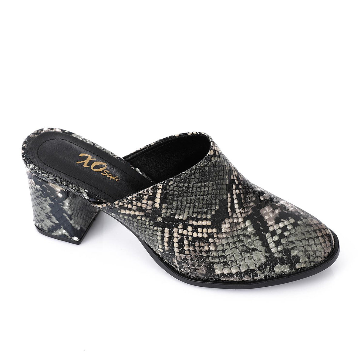 XO -  Women - 's High Heel Mule Sandals Elegant Pointed Toe, Faux Leather Texture, Black