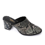 XO -  Women - 's High Heel Mule Sandals Elegant Pointed Toe, Faux Leather Texture, Black