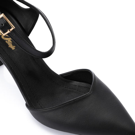 XO -  Women - 's High Heel Mule Sandals – Elegant Pointed Toe, Faux Leather Texture