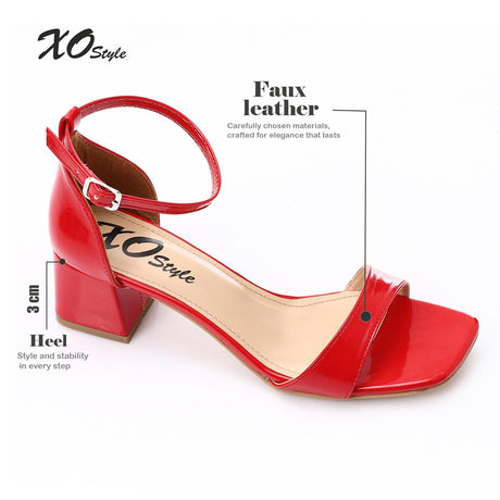 XO- Women Sandal With Heels High Quality Materials 3 cm, Faux Leather Texture