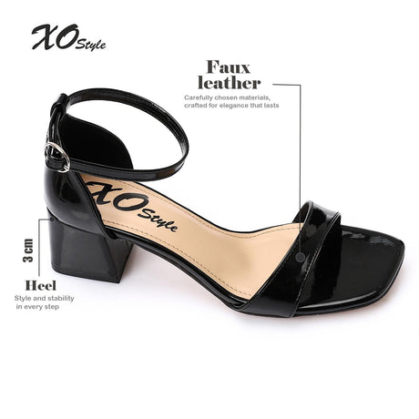 XO- Women Sandal With Heels High Quality Materials 3 cm, Faux Leather Texture