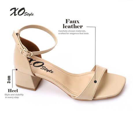 XO- Women Sandal With Heels High Quality Materials 3 cm, Faux Leather Texture