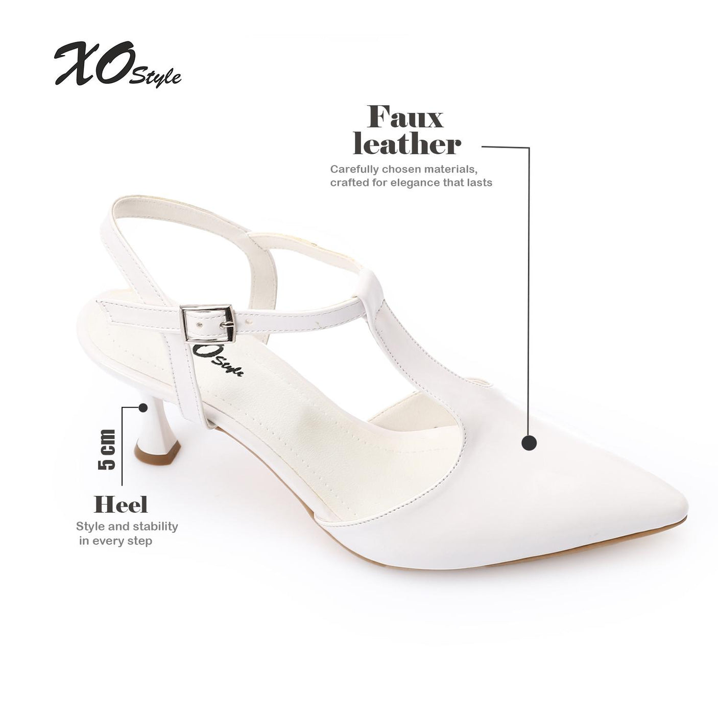 XO- Women’s T-Strap Heeled Shoe– Perfect for Bridal & Elegant Occasions, Faux Leather Texture