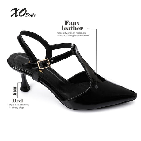 XO- Women’s T-Strap Heeled Shoe – Elegant & Comfortable, Faux Leather Texture