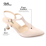XO- Women’s T-Strap Heeled Shoe – Elegant & Comfortable, Faux Leather Texture