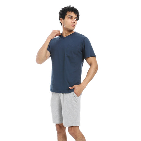 Red Circle - v neck pajama with short for - Men