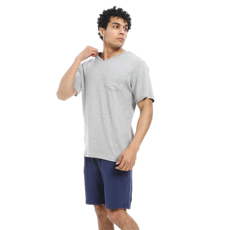 Red Circle - v neck pajama with short for - Men