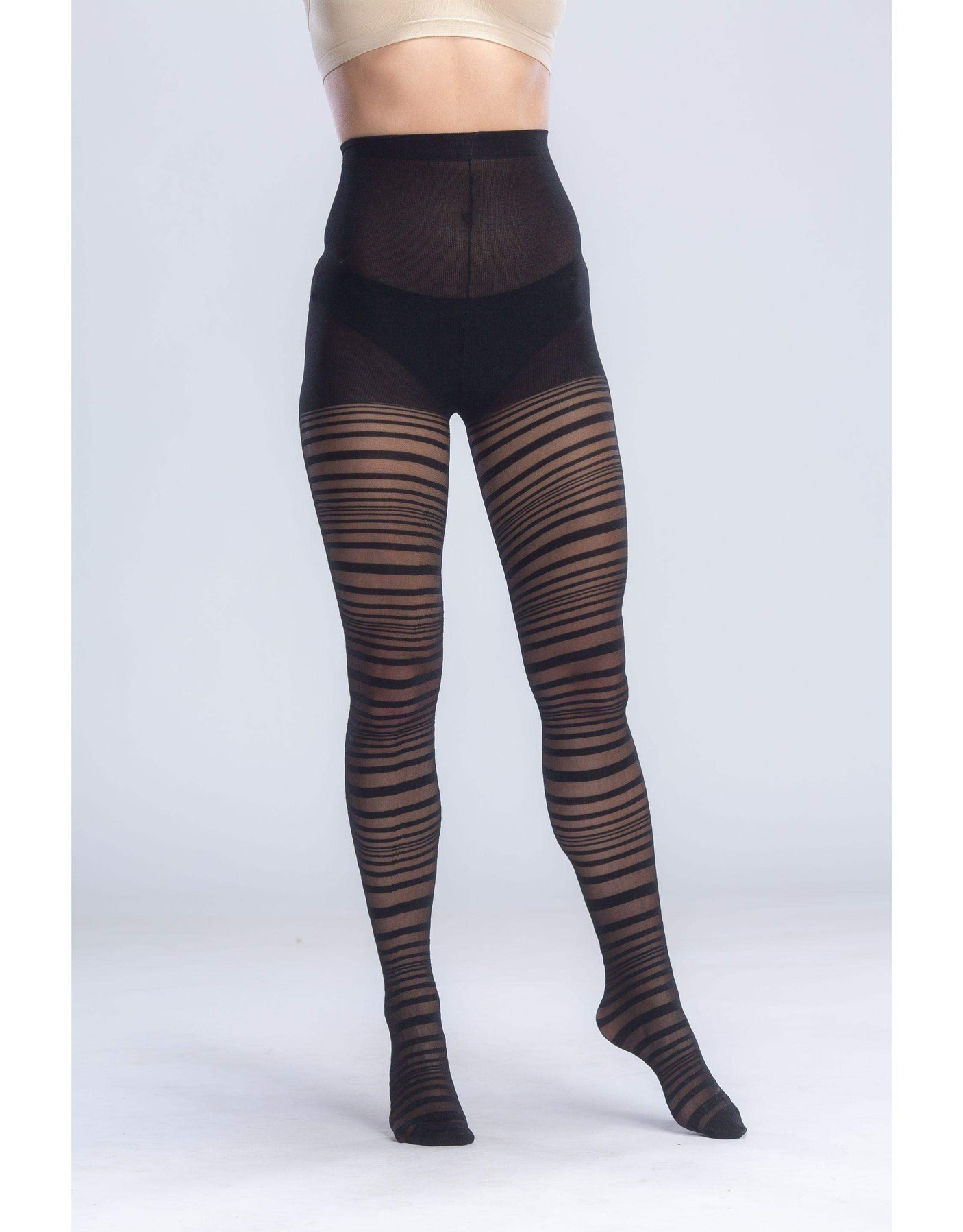 Carina - High Waist Stripped Pantyhose